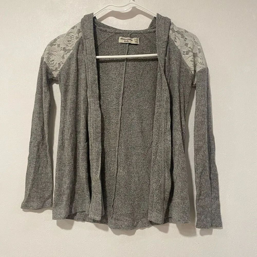 Abercrombie Kids Gray Lace Shoulder Open Cardigan (7/8)